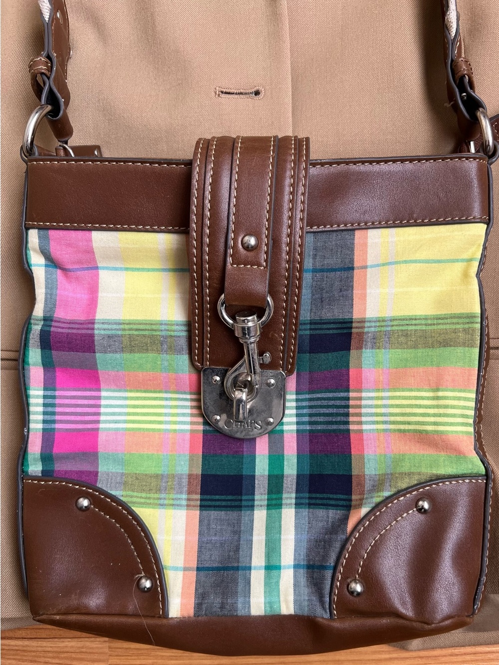 VIntage Chaps by Ralph Lauren Plaid Crossbody with Brown Leather Trim